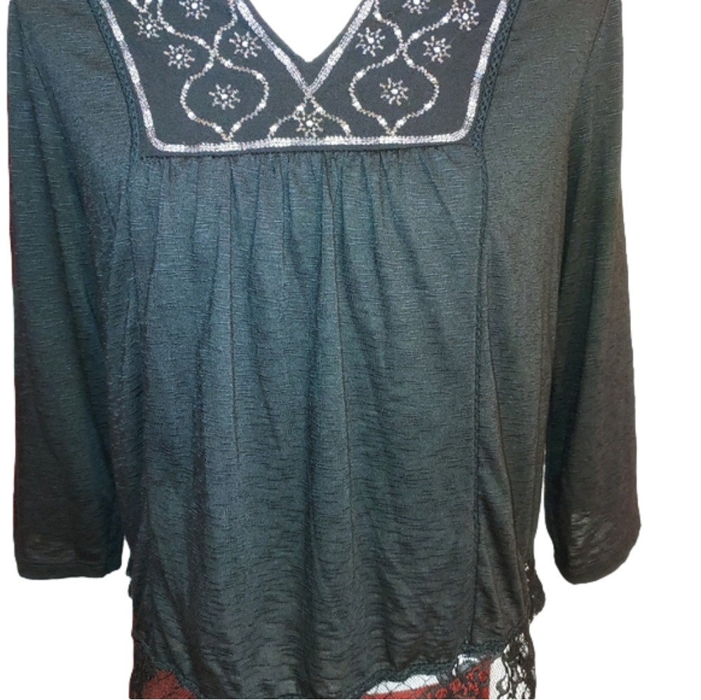 Knox Rose Black Lace BOHO Trim Top